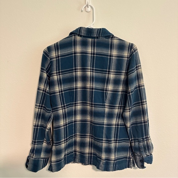 Patagonia Organic Cotton Flannel Blue Plaid Fjord Button Up Shirt Women’s Size 2 - Picture 2 of 7